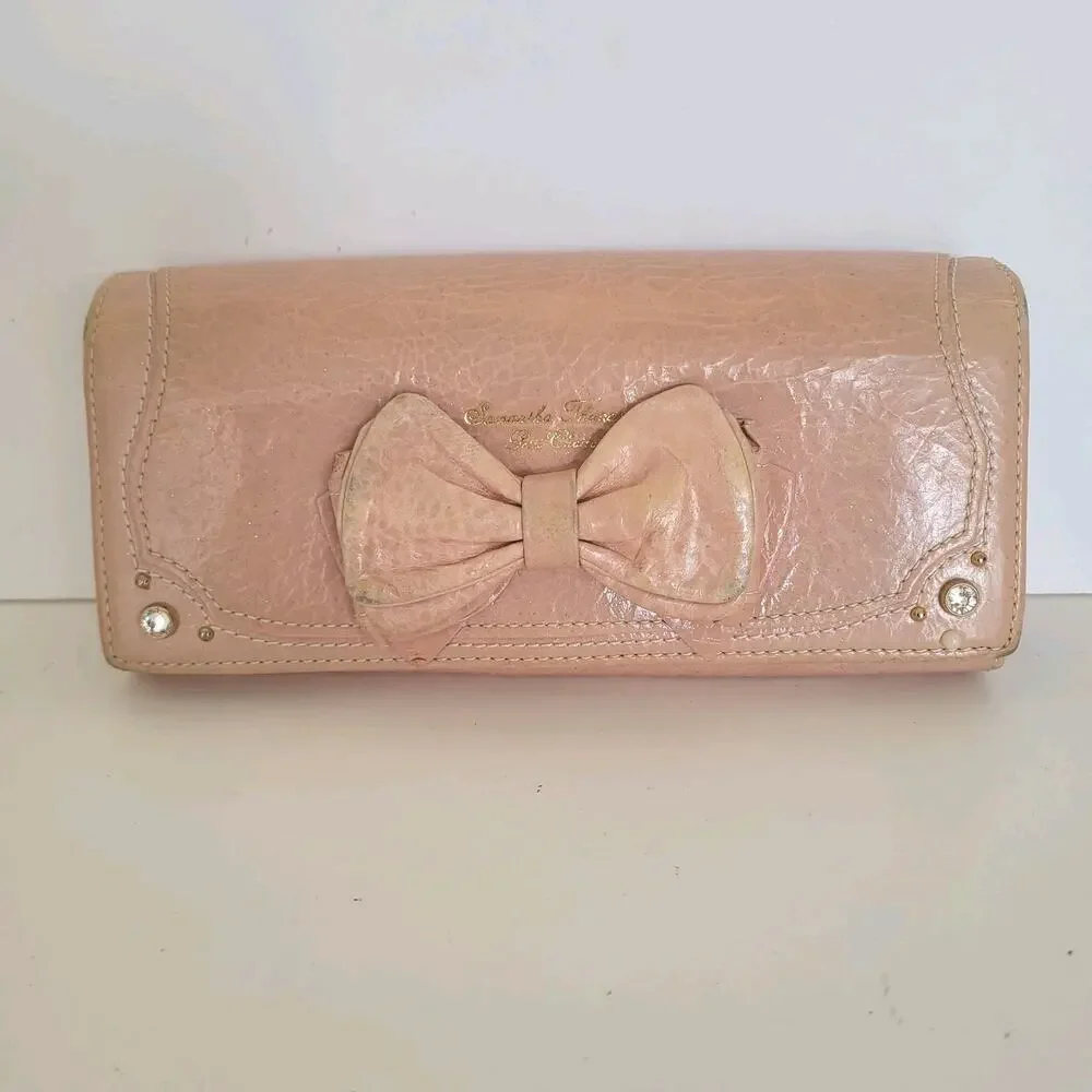 Samantha Thavasa Geniue Leather Wallet Boho Quality Bow Purple Designer Envelope